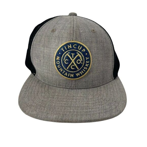 Tin Cup Mountain Whiskey Distillery Trucker Hat Wool Blend Snapback Gray Black - Picture 1 of 5